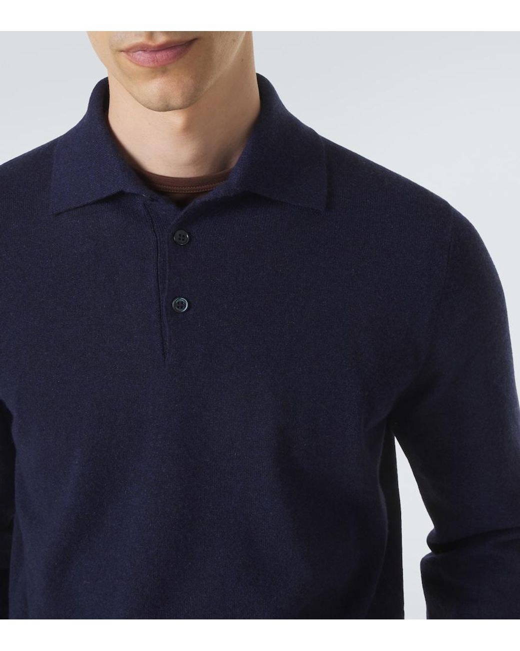 Brunello Cucinelli Blue Cashmere Polo Sweater for men