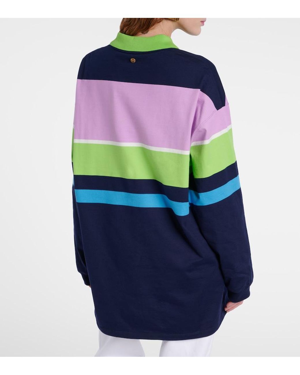 Versace Blue Striped Cotton Jersey Polo Sweater
