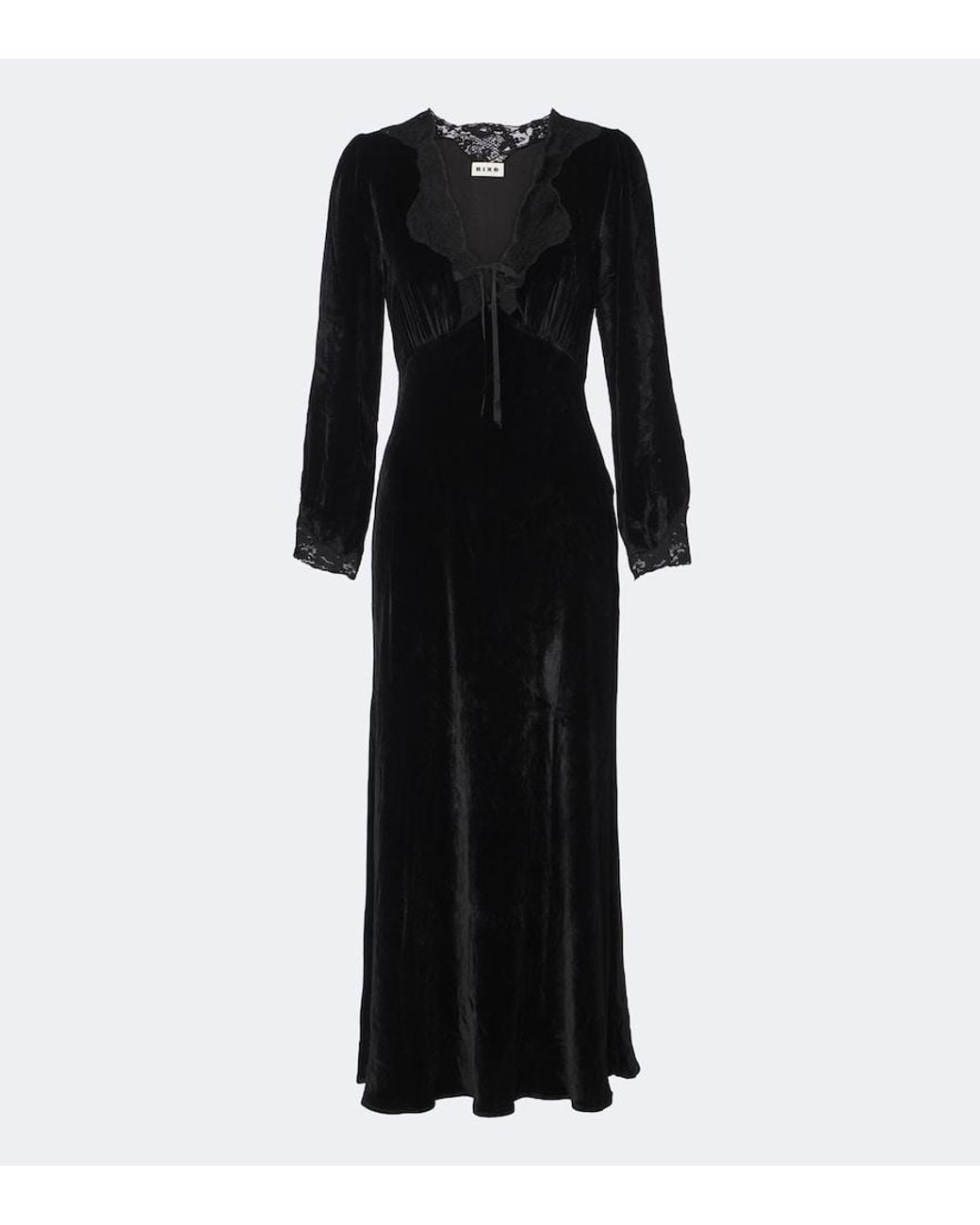 Rixo Black Larah Lace-Trimmed Velvet Midi Dress