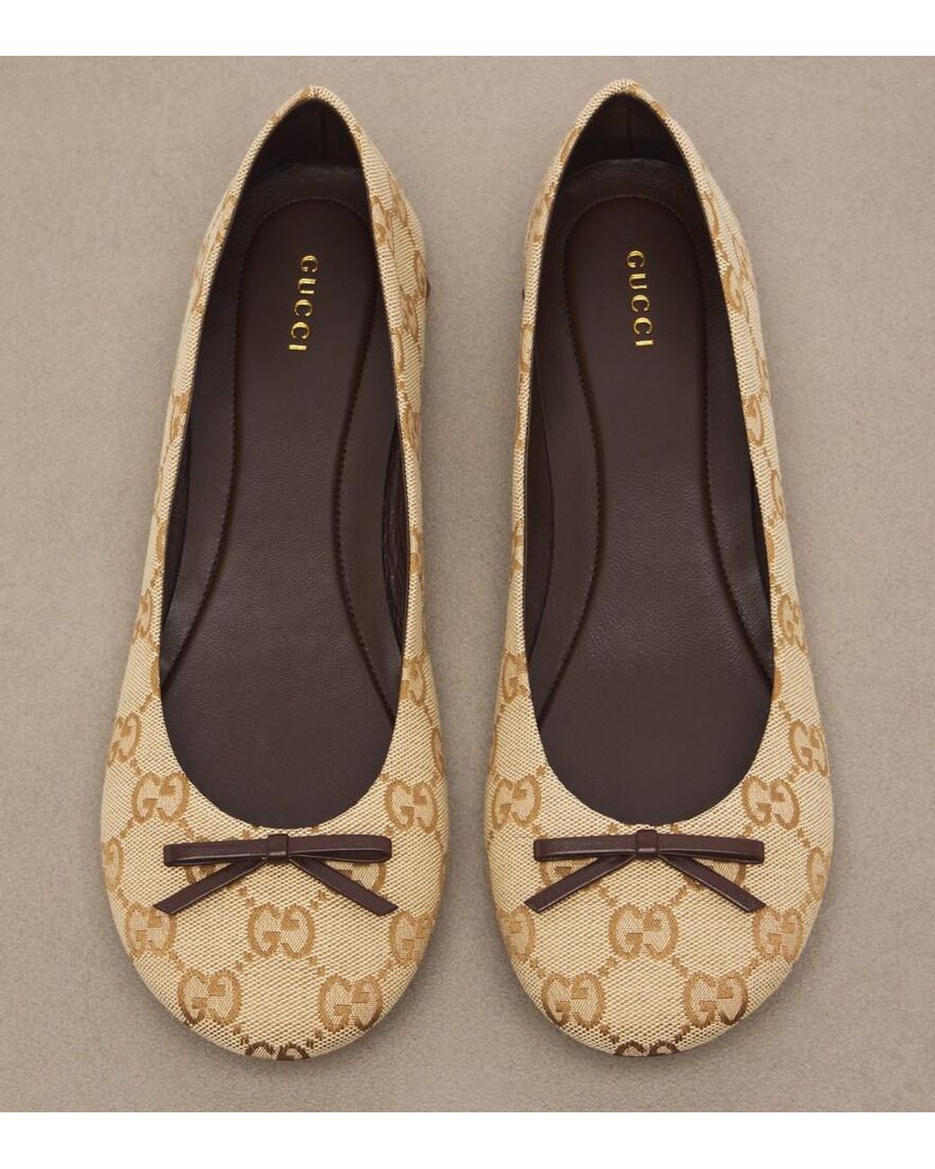 Gucci Brown Gg Canvas Ballet Flats