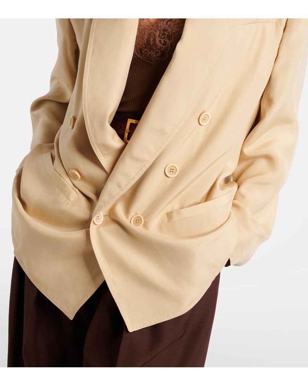 Saint Laurent Natural Double-Breasted Silk Blazer