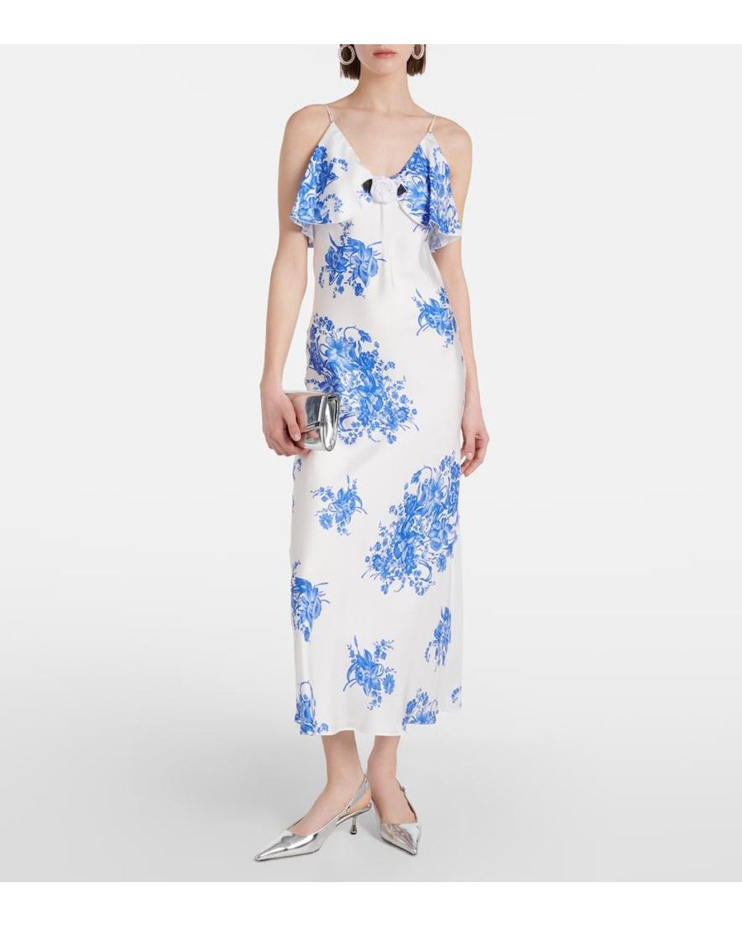 Rodarte Blue Floral Silk Slip Dress