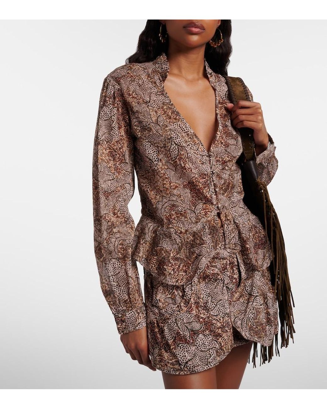 Isabel Marant Brown Celeny Printed Cotton Voile Blouse