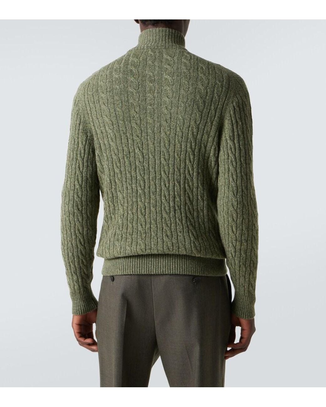 Loro Piana Green Cable-Knit Cashmere Zip-Up Sweater for men