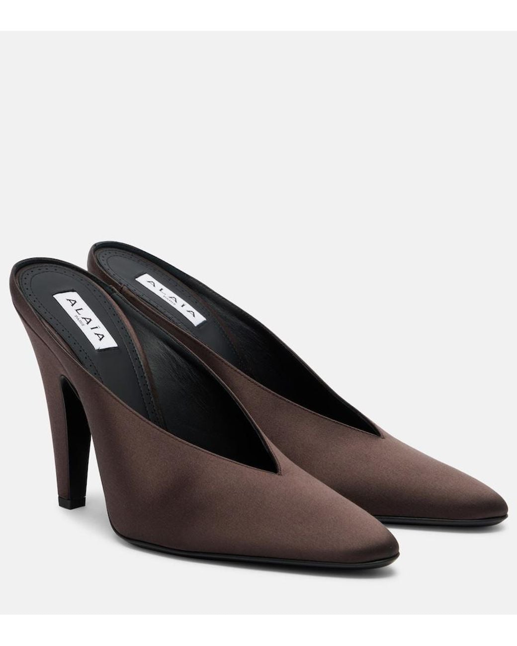Alaïa Brown Cone Satin Mules