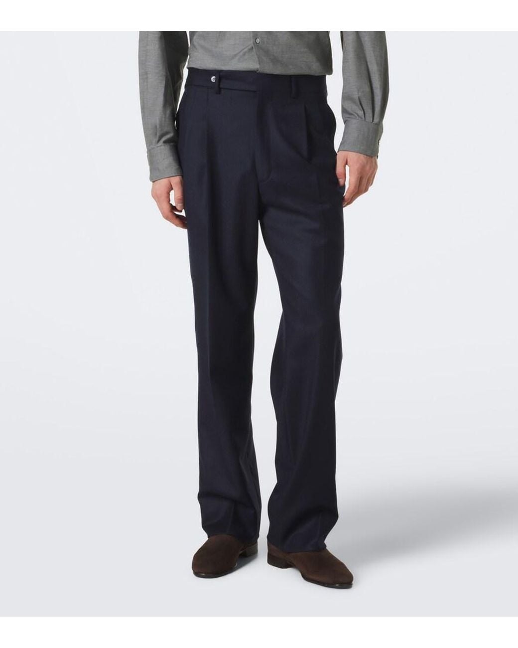STÒFFA Blue Wool And Cashmere Wide-Leg Pants for men