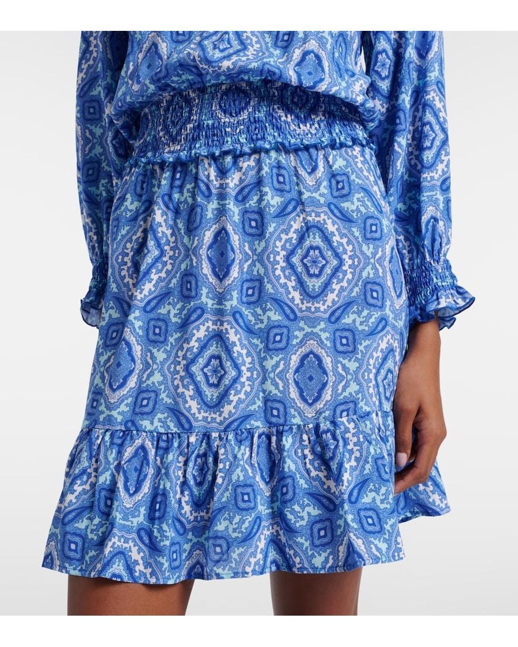 Heidi Klein Blue Mykonos Printed Smocked Minidress