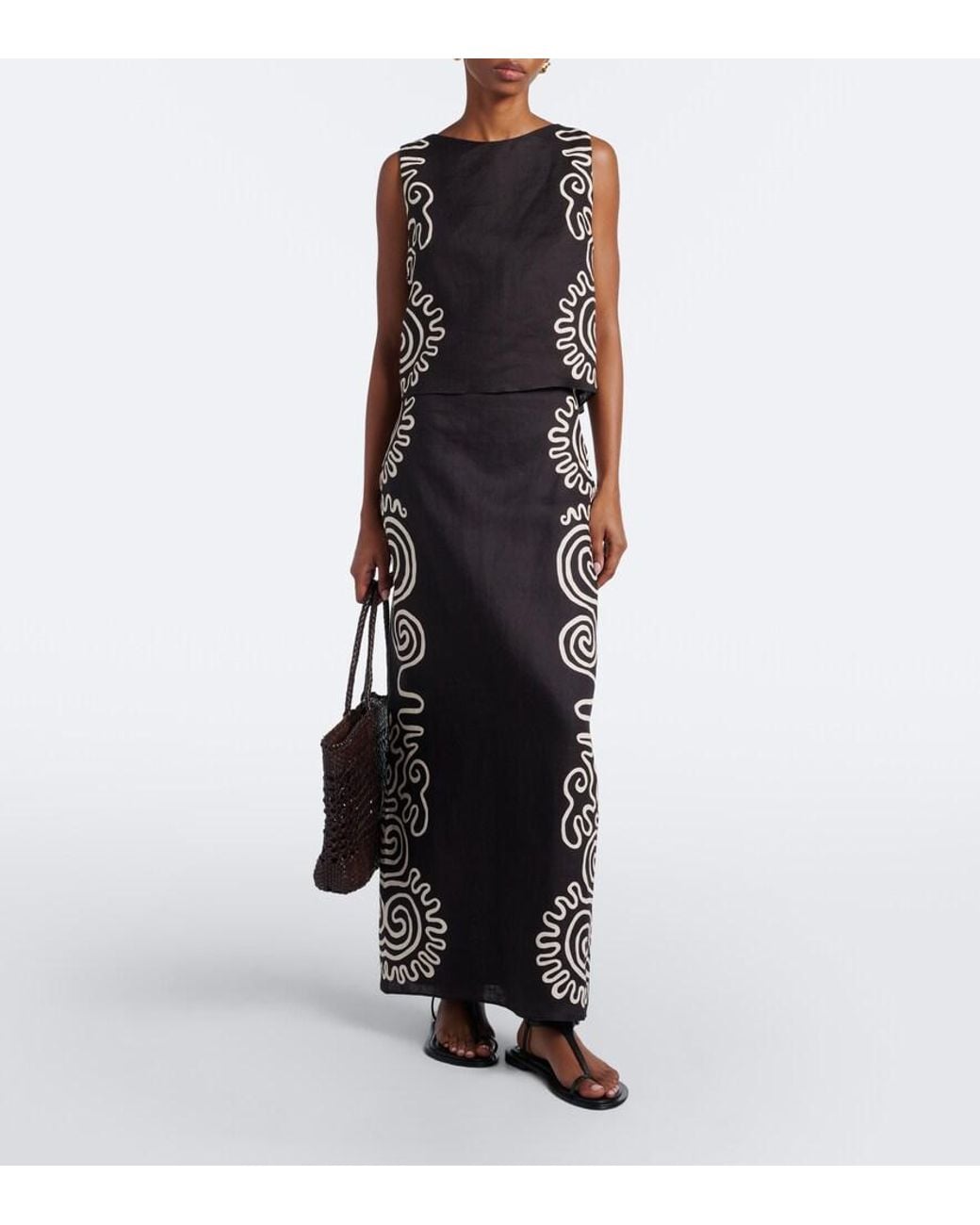 Cala De La Cruz Black Avelino Printed Linen Top