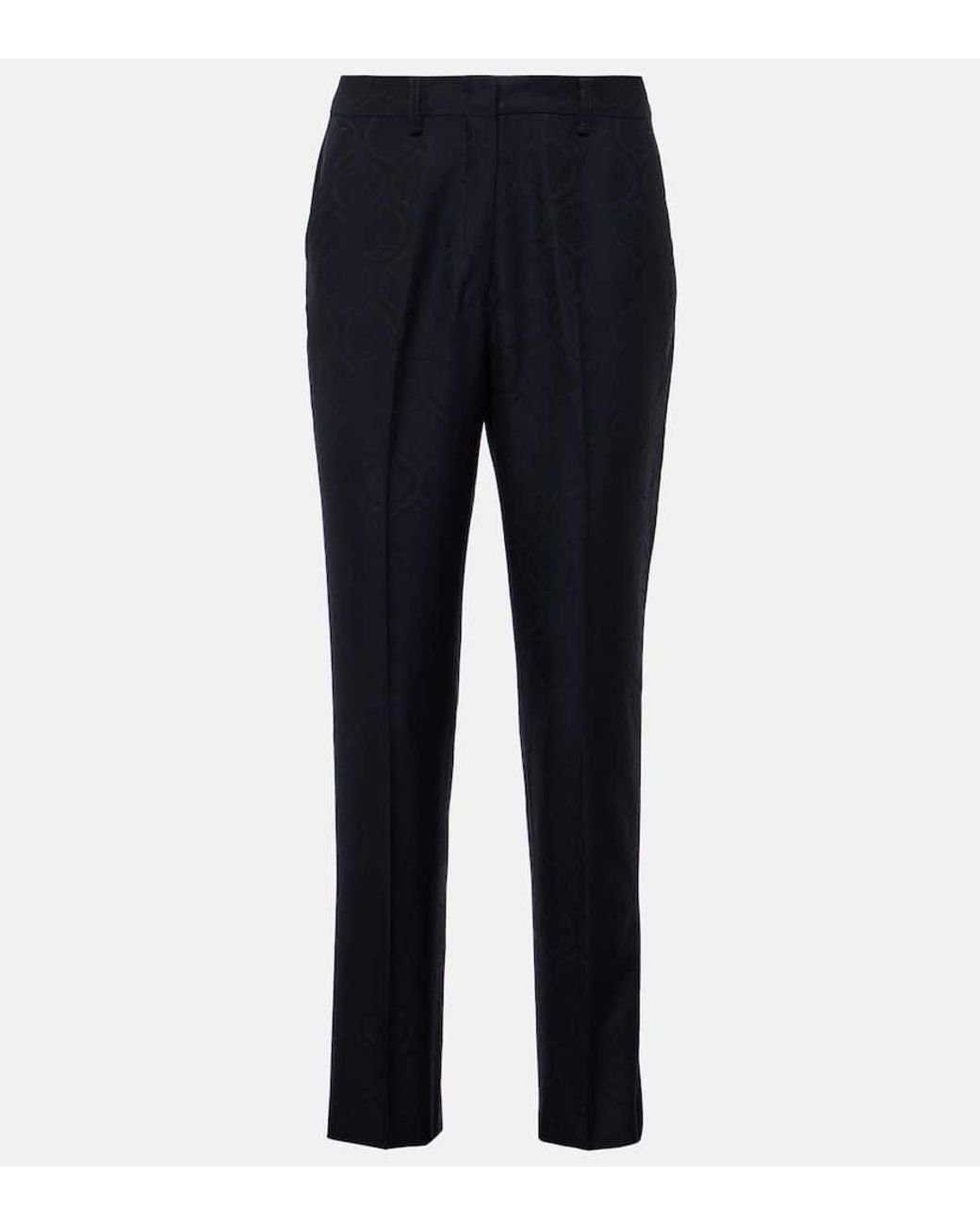 Etro Blue Printed Cotton-Blend Jacquard Slim Pants