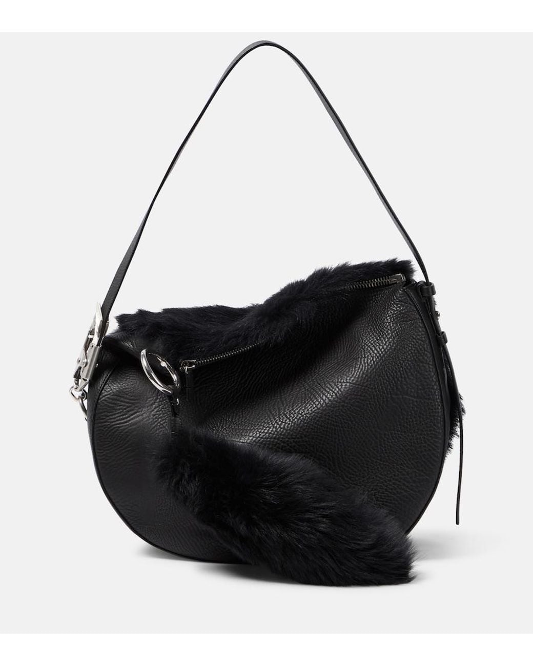 Burberry Black Knight Medium Leather And Shearling Shoulder Bag