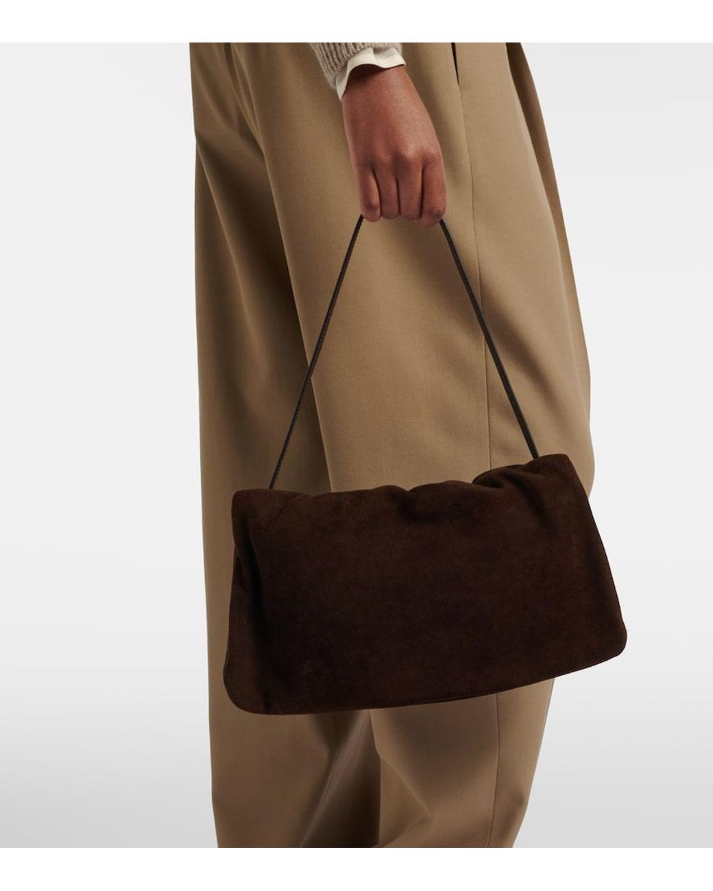 The Row Brown Schultertasche Bourse Medium Aus Veloursleder