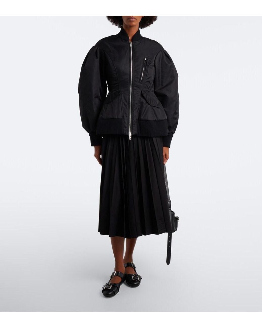 Simone Rocha Black Padded Satin Bomber Jacket