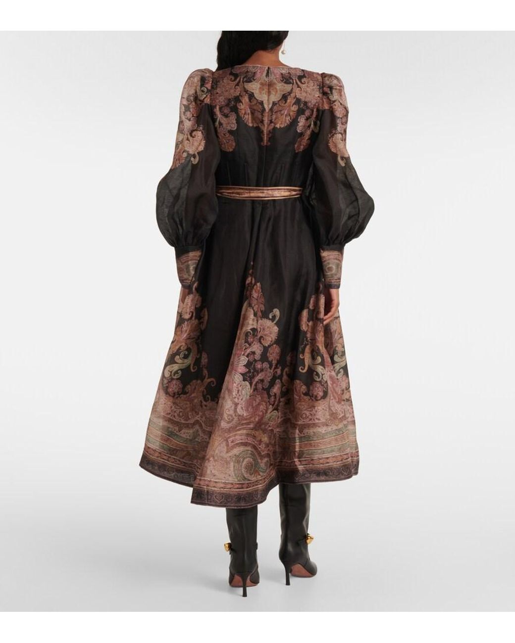 Zimmermann Black Printed Linen And Silk-Blend Organza Midi Dress