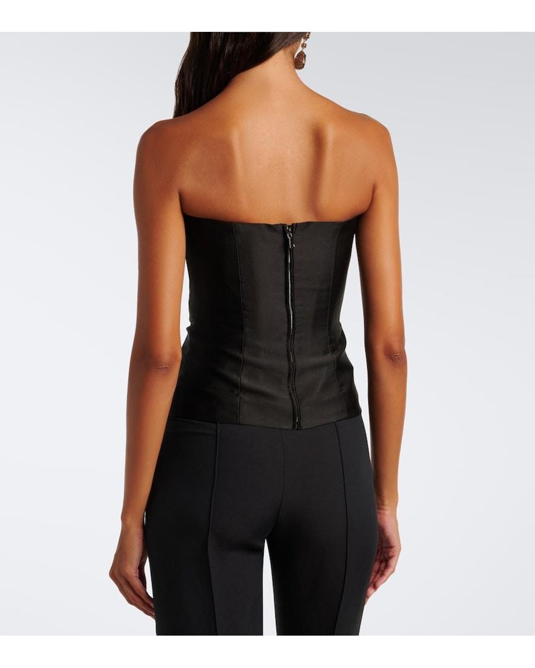 Roland Mouret Black Pleated Taffeta Corset Top