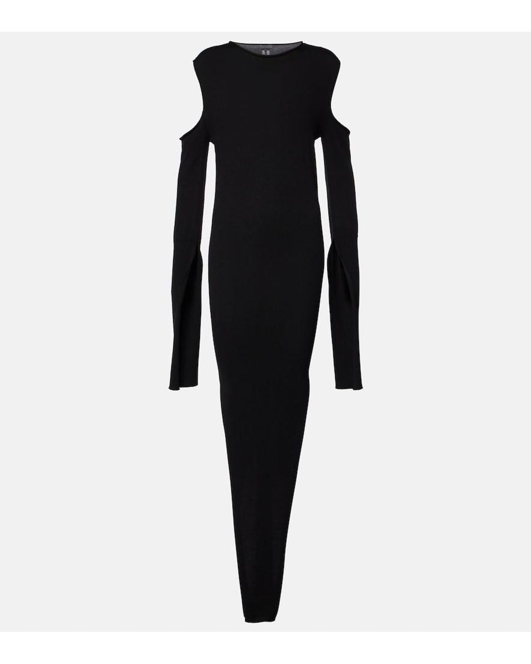 Rick Owens Black Caped Wool Maxi Dress