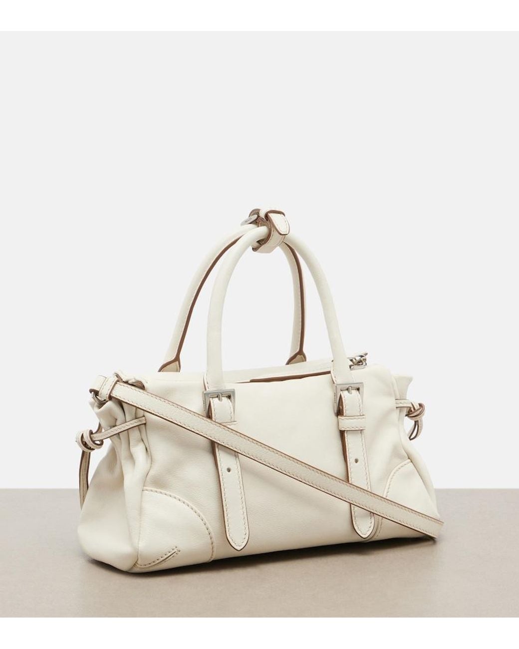 Prada White Karin Small Leather Top-Handle Bag