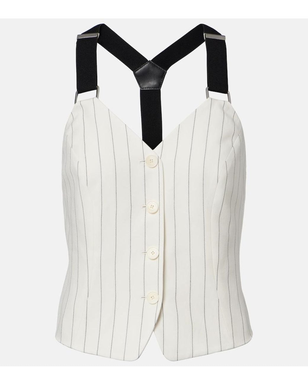 Ralph Lauren White Donnella Pinstriped Cotton, Linen And Wool Bustier Top