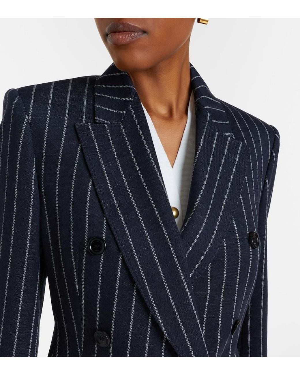 Max Mara Black Pinstripe Double-Breasted Jersey Blazer