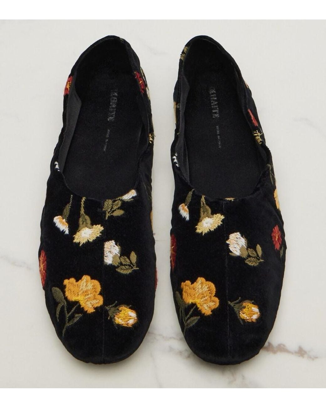 Khaite Black Jane Embroidered Velvet Ballet Flats
