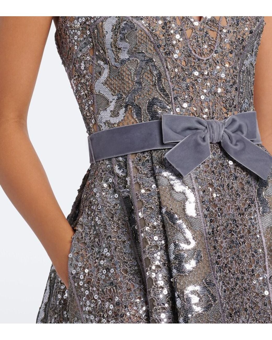 Elie Saab Gray Sequined Tulle Bustier Dress