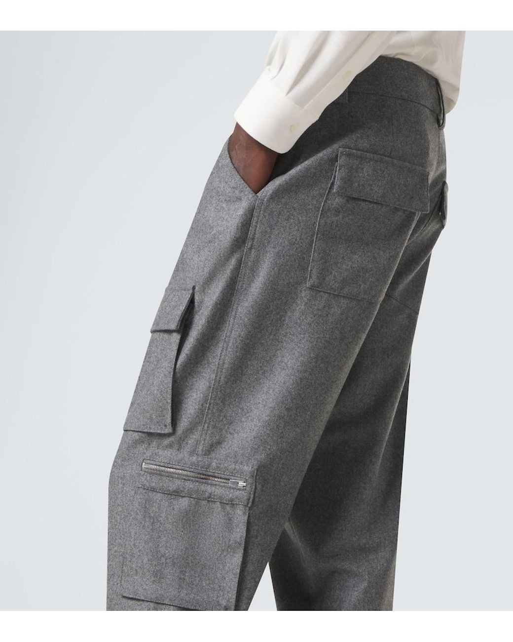 Brunello Cucinelli Gray Virgin Wool Flannel Cargo Pants for men