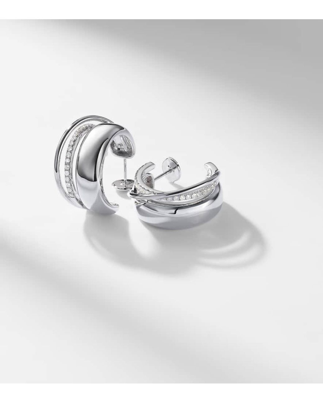 Yvonne Léon White Ohrringe Un Deux Trois Lisse Aus 9Kt Weissgold (375/1000) Mit Diamanten