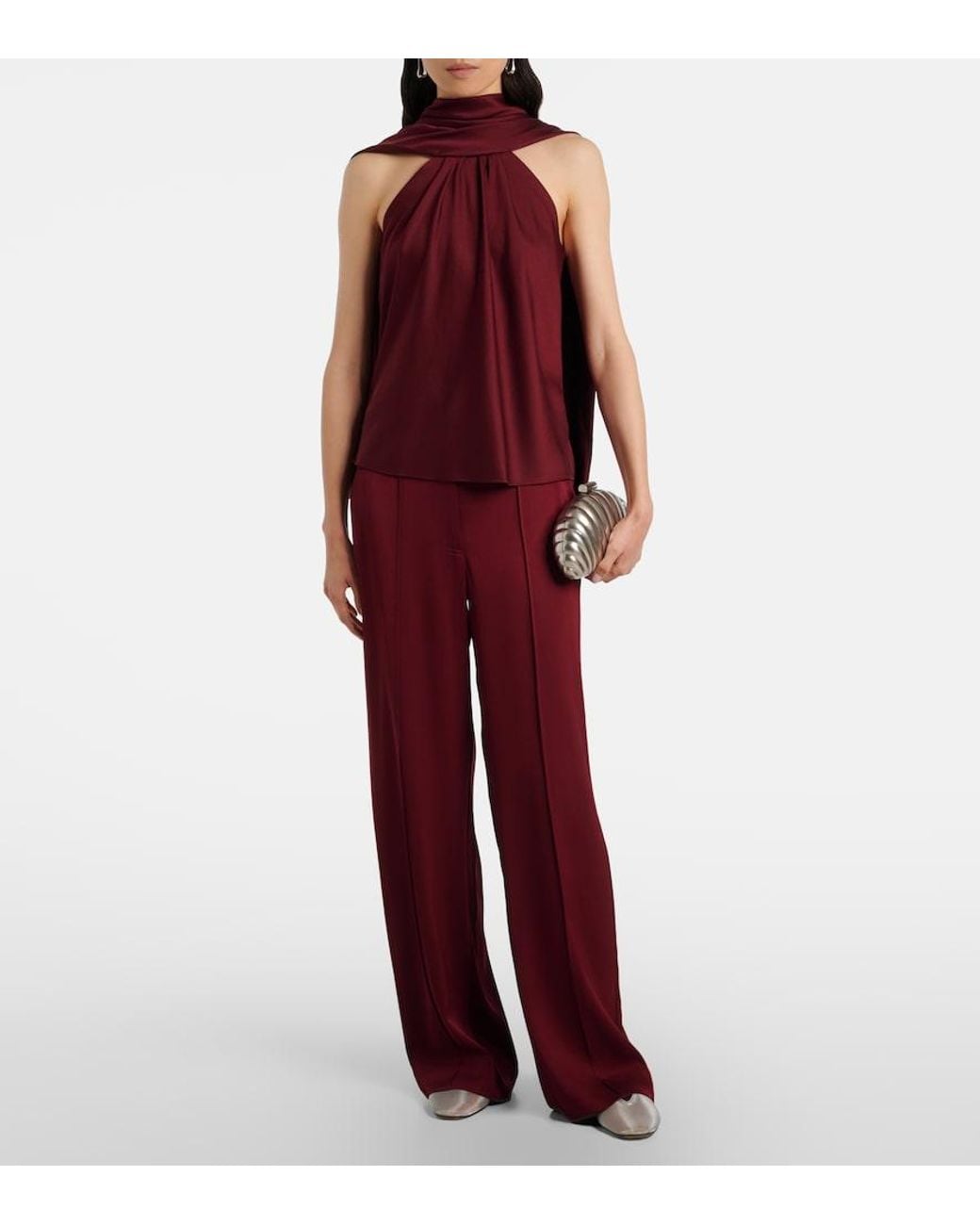Jonathan Simkhai Red Kyra Satin Wide-Leg Pants