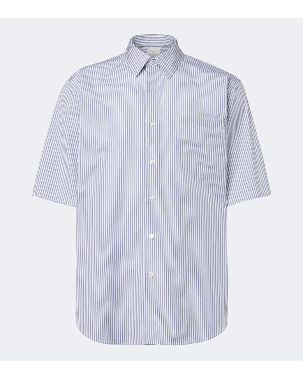 Saint Laurent Blue Cassandre Striped Cotton Shirt for men