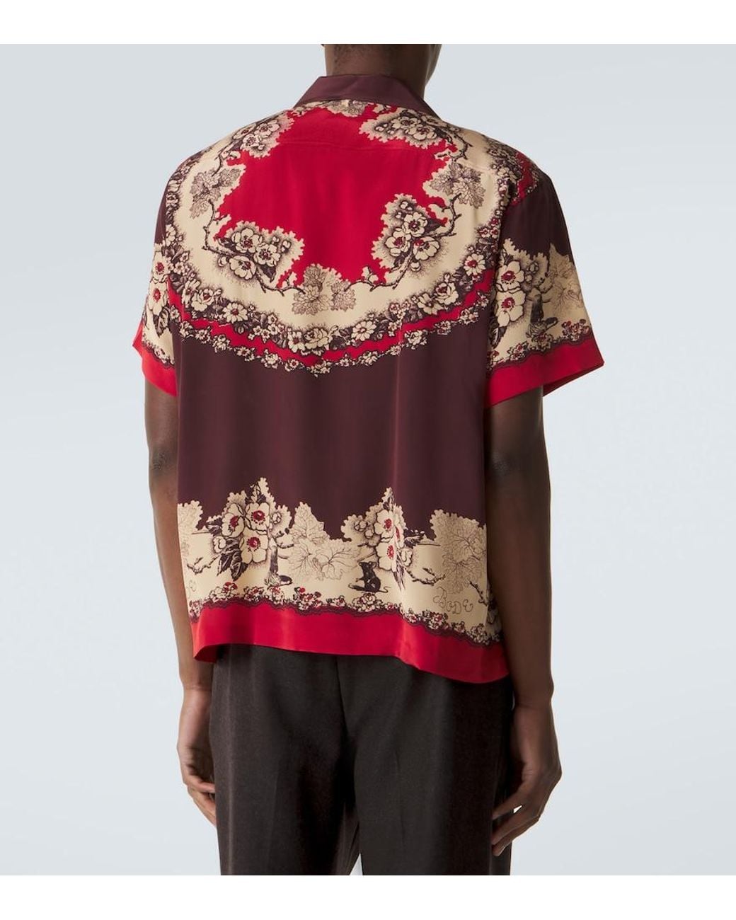 Bode Red Printed Silk Bowling Shirt for men