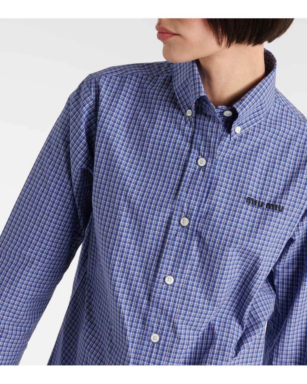 Miu Miu Blue Logo Cotton Poplin Shirt