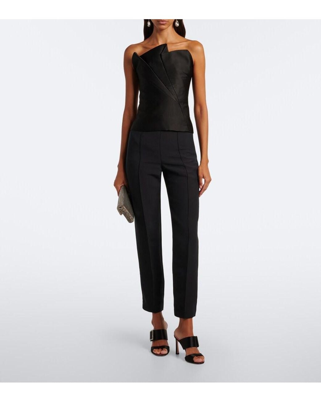 Roland Mouret Black Pleated Taffeta Corset Top