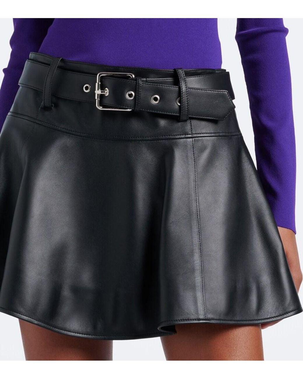 Minifalda De Piel Con Cinturon Loewe de color Black