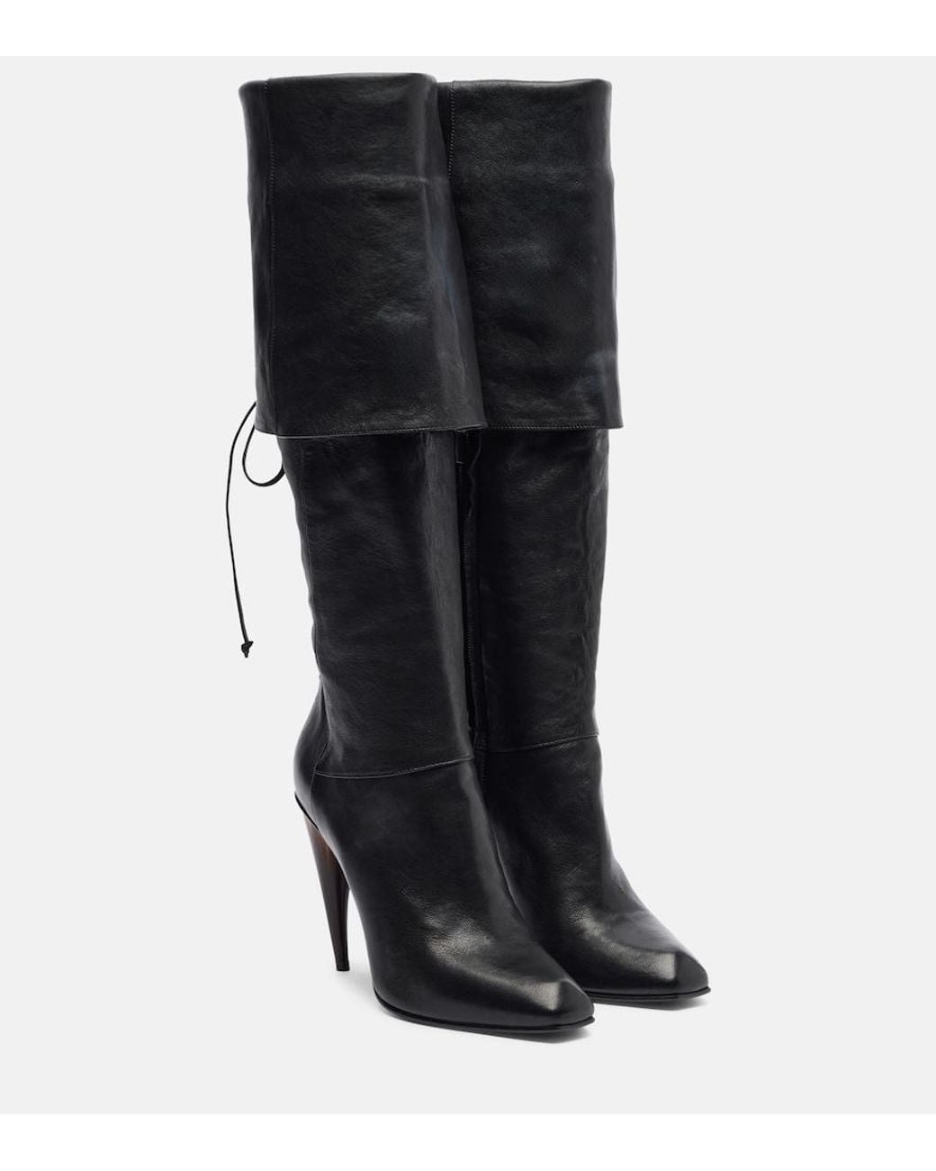 McQueen Black Horn Heel Leather Knee-High Boots