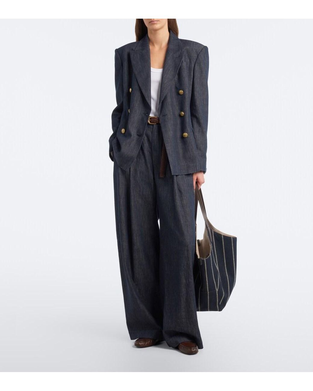Brunello Cucinelli Blue Monili Pleated Wide-Leg Jeans