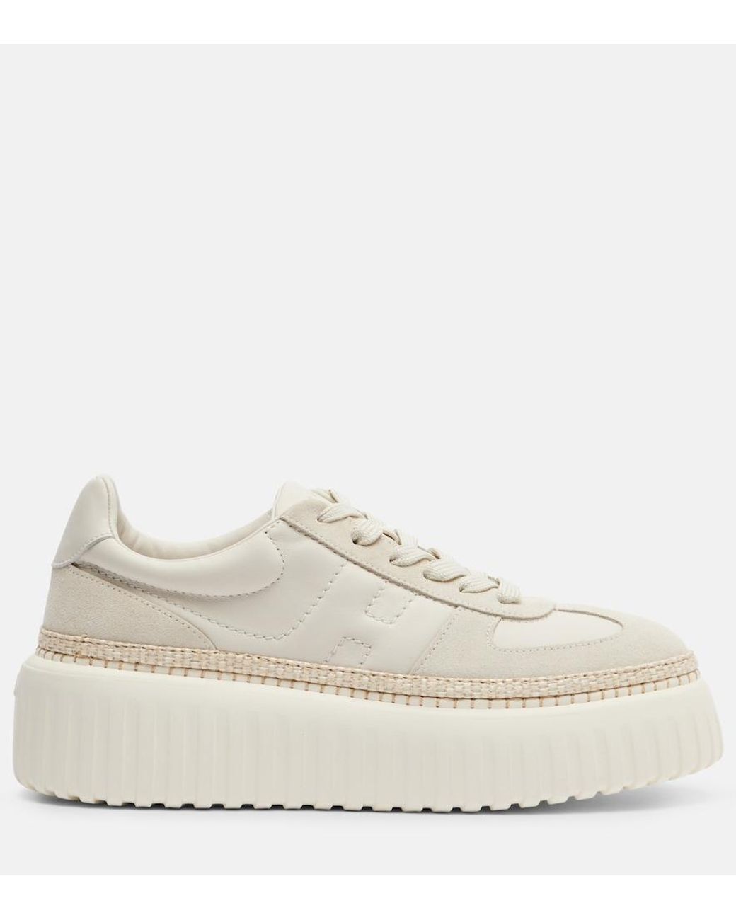 Hogan White H710 H-Stripes Leather And Suede Platform Sneakers