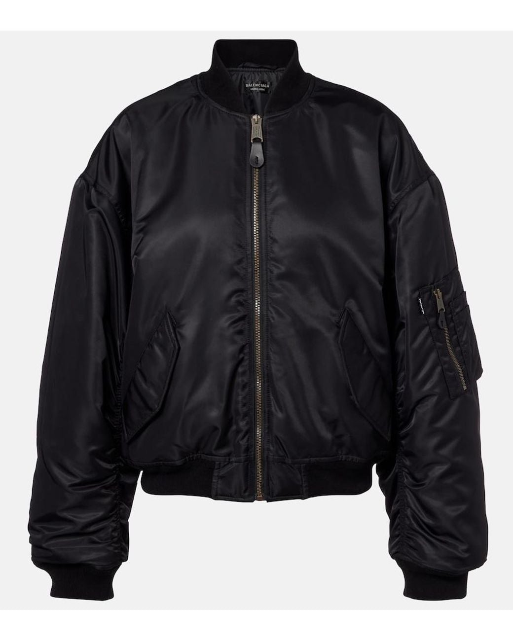 Balenciaga Black Standard Technical Satin Bomber Jacket
