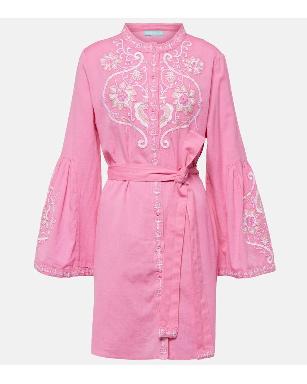 Melissa Odabash Pink Everly Embroidered Cotton And Linen Minidress