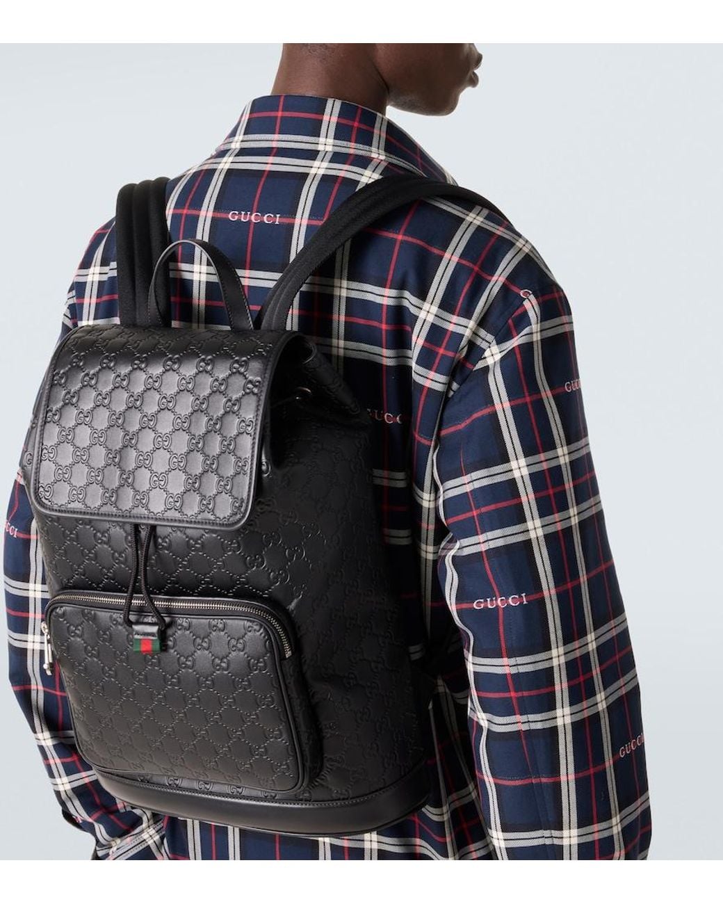 Gucci Black Gg Medium Leather Backpack for men