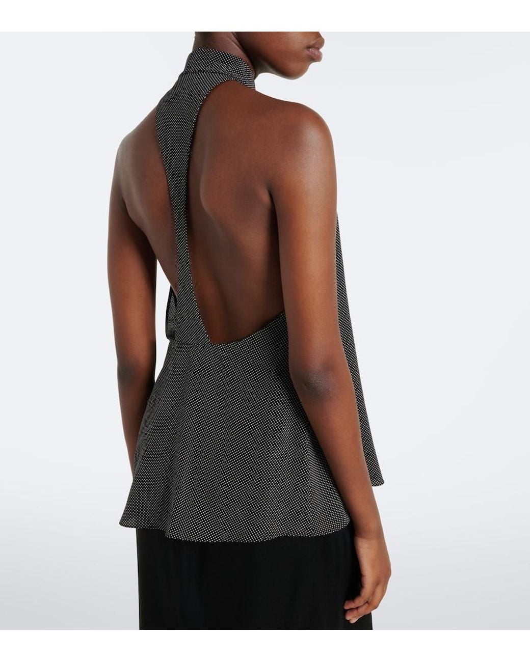 Tom Ford Black Polka-Dot Tie-Neck Silk Crepe De Chine Top