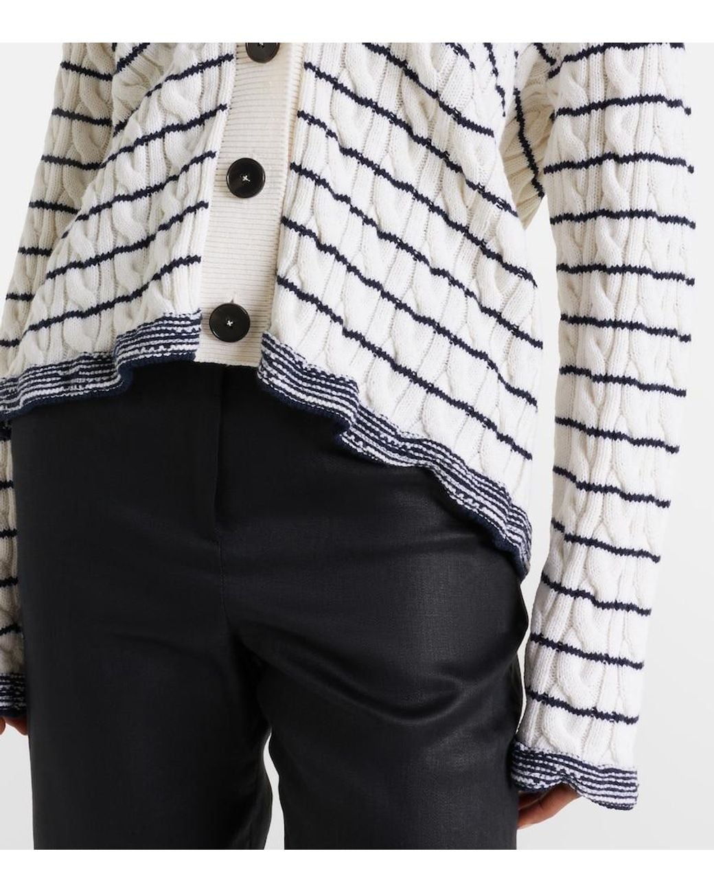 McQueen White Cable-Knit Striped Wool Cardigan