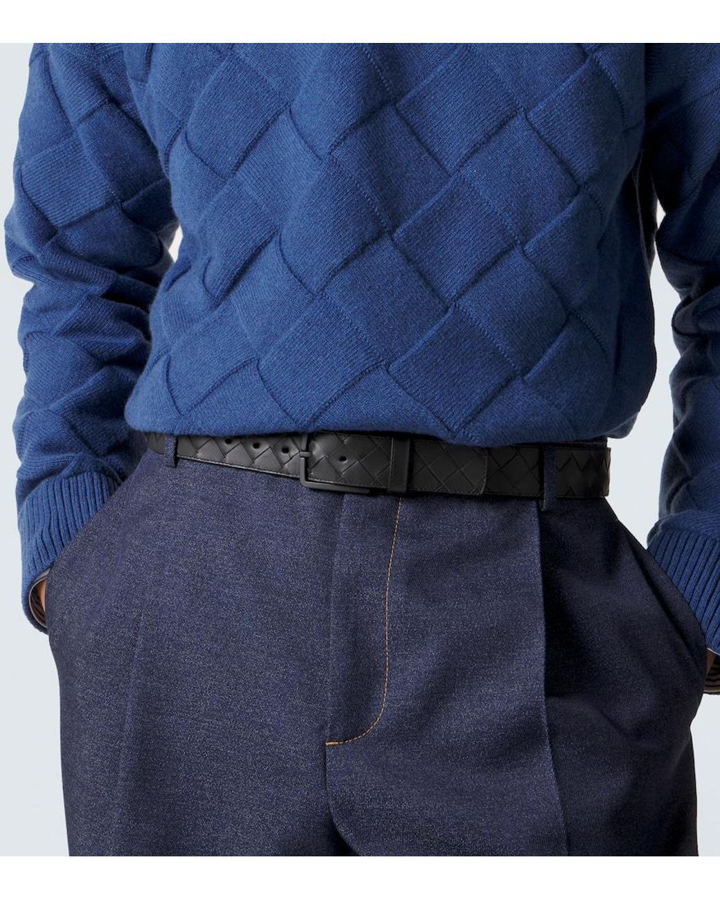 Bottega Veneta Black Intrecciato Leather Belt for men