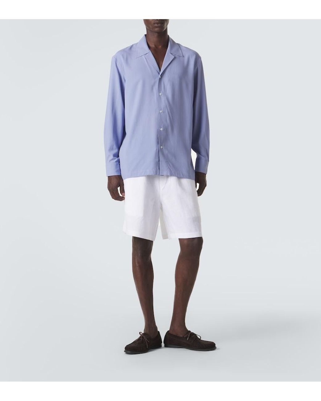 Saman Amel Blue Camp Silk Shirt for men