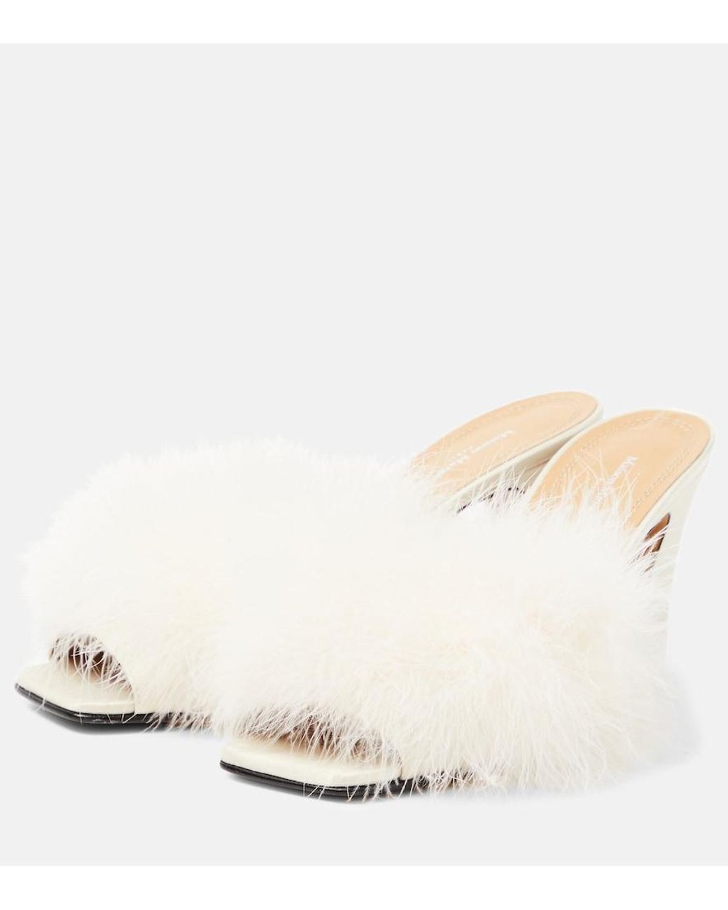 Maison Margiela Natural Feather-Embellished Mules