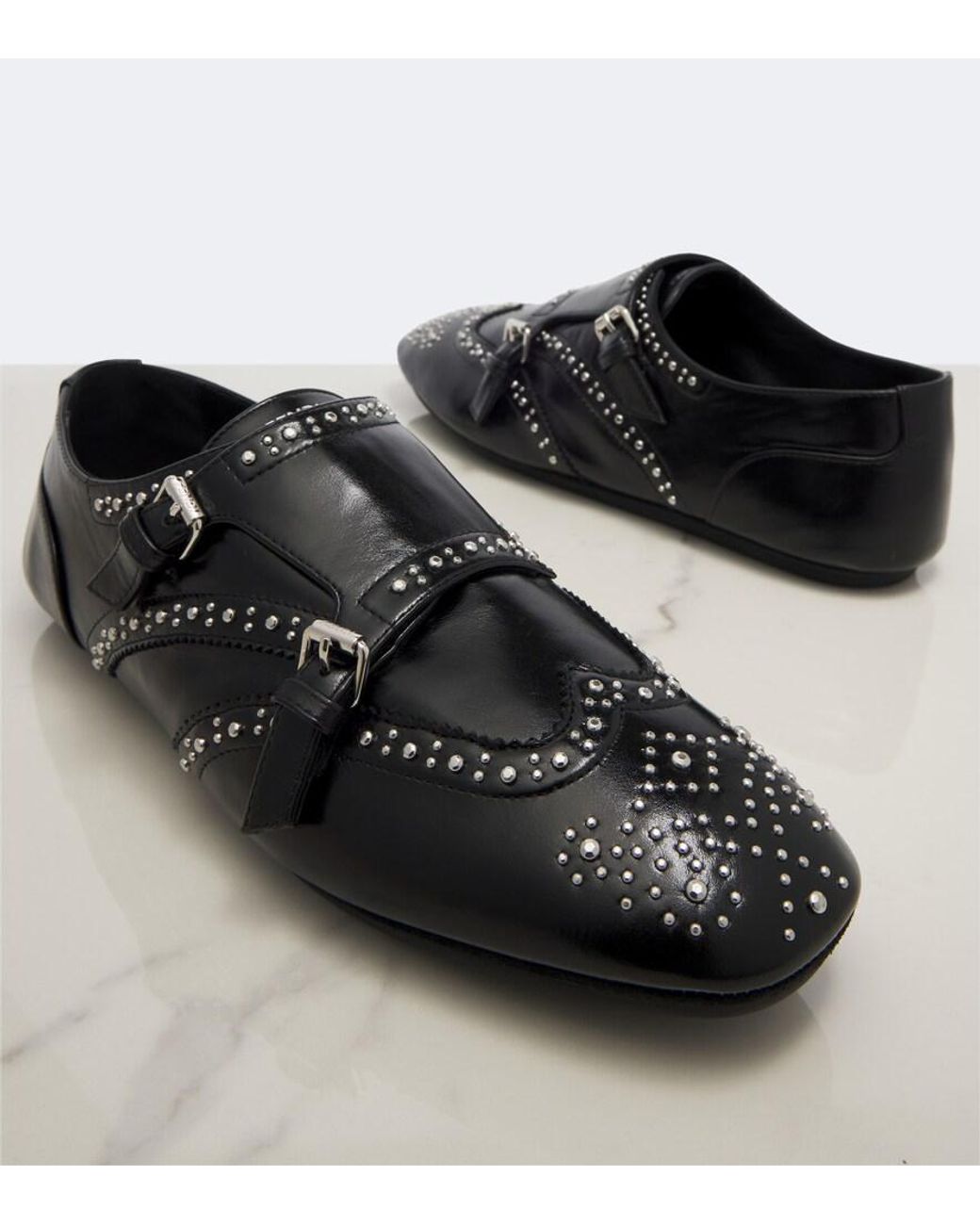 Fendi Black Studded Leather Monk Strap Shoes