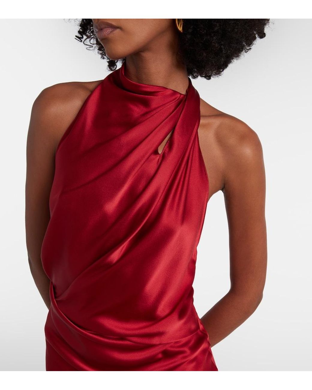 The Sei Red Draped Halterneck Silk Satin Gown
