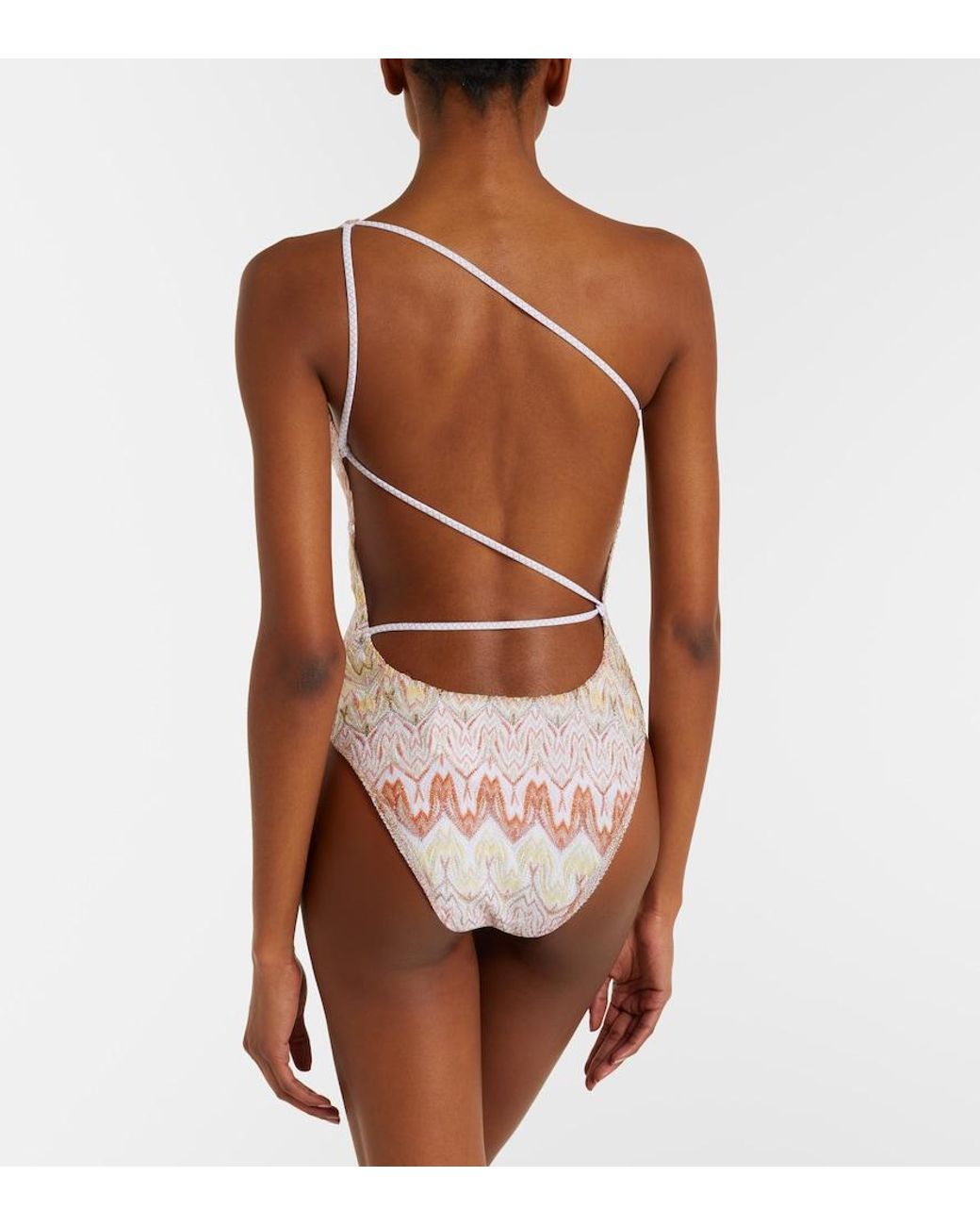 Missoni Pink Zigzag One-Shoulder Lame Swimsuit
