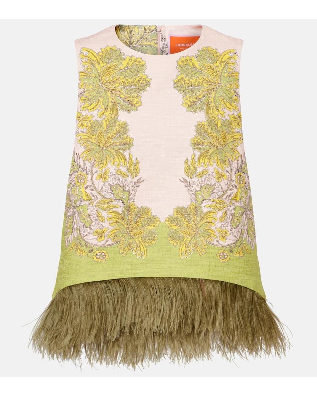 LaDoubleJ Yellow La Scala Feather-Trimmed Cotton Top