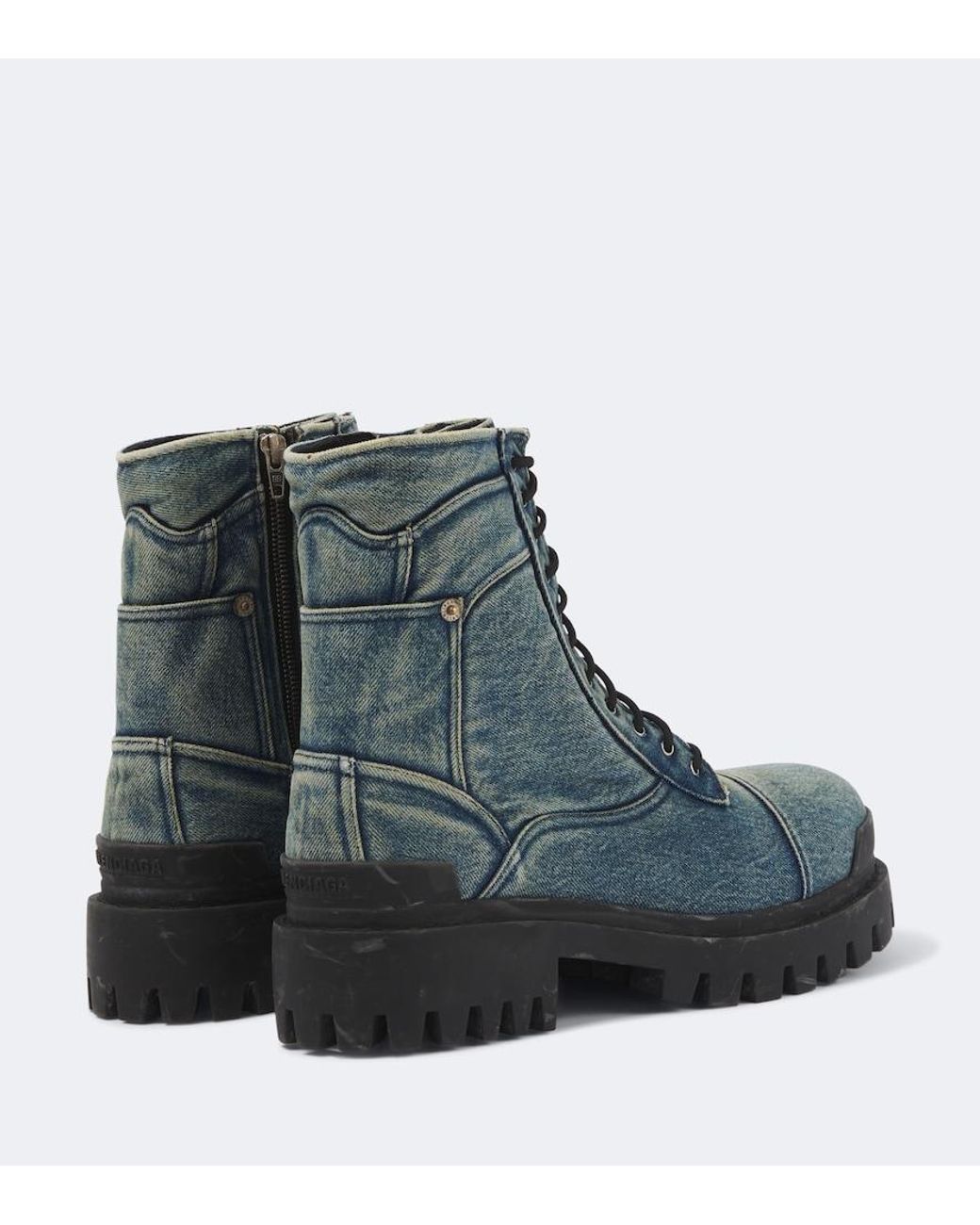 Balenciaga Black Combat Strike Denim Lace-Up Boots for men