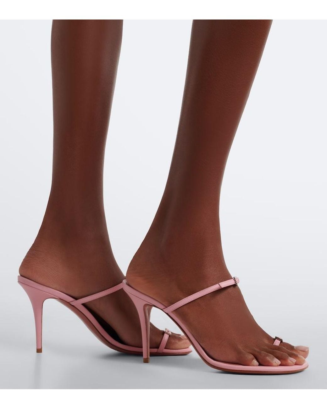 AMINA MUADDI Pink Adut Embellished Leather Sandals