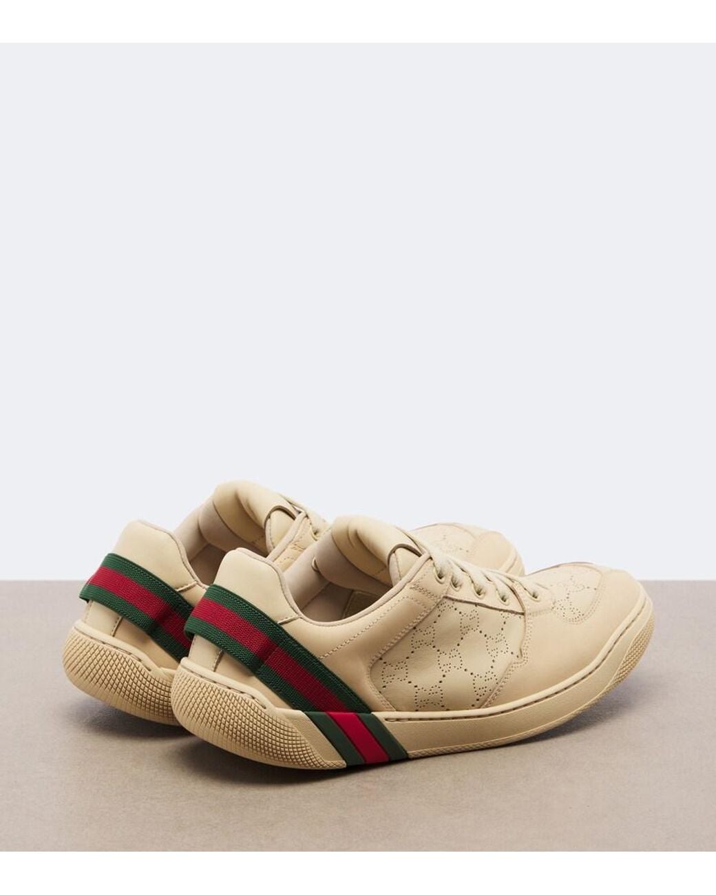 Gucci Natural Screener Gg Web Stripe Leather Sneakers